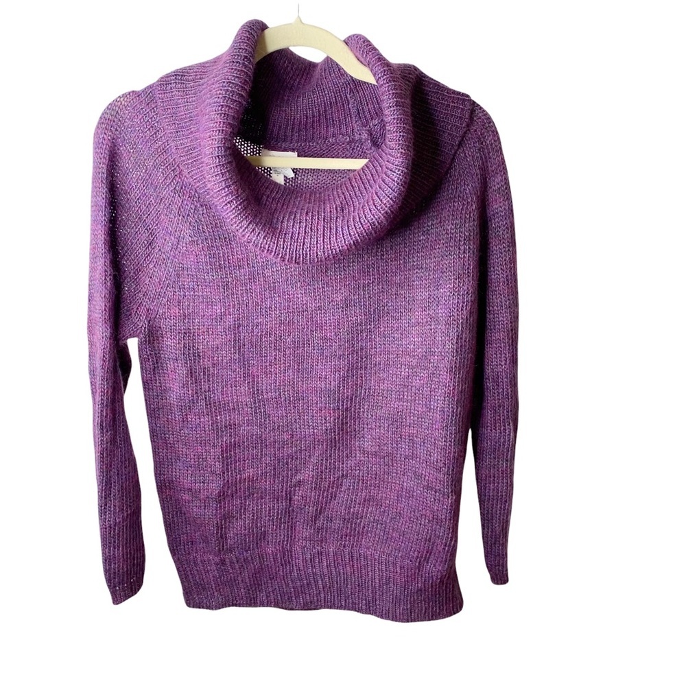 Chico’s Purple Marled Cowl Neck Wool Blend Sweater Size Small/4 (Chicos size 0)